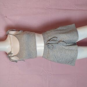 Boohoo Light Gray Tie Strap Crop Top and Matching Lounge Shorts Set size 8